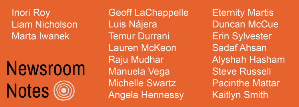 An image created for Newsroom Notes listing several of the speakers.