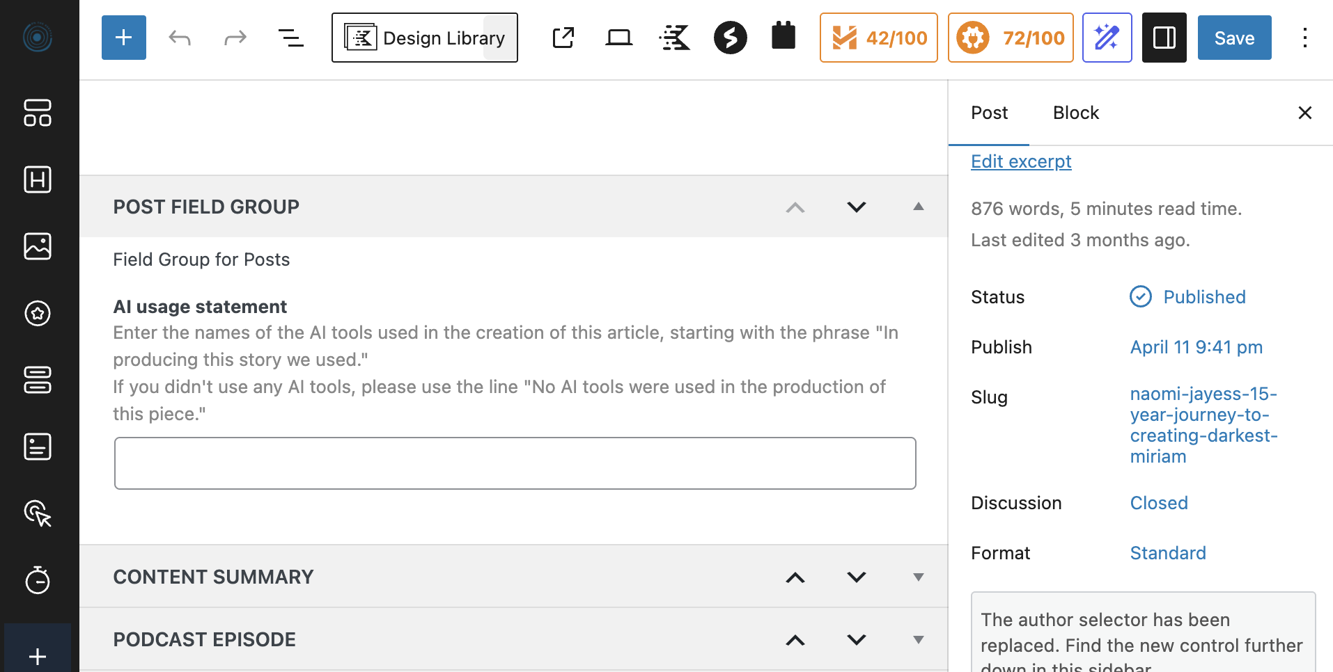 A screenshot of WordPress.